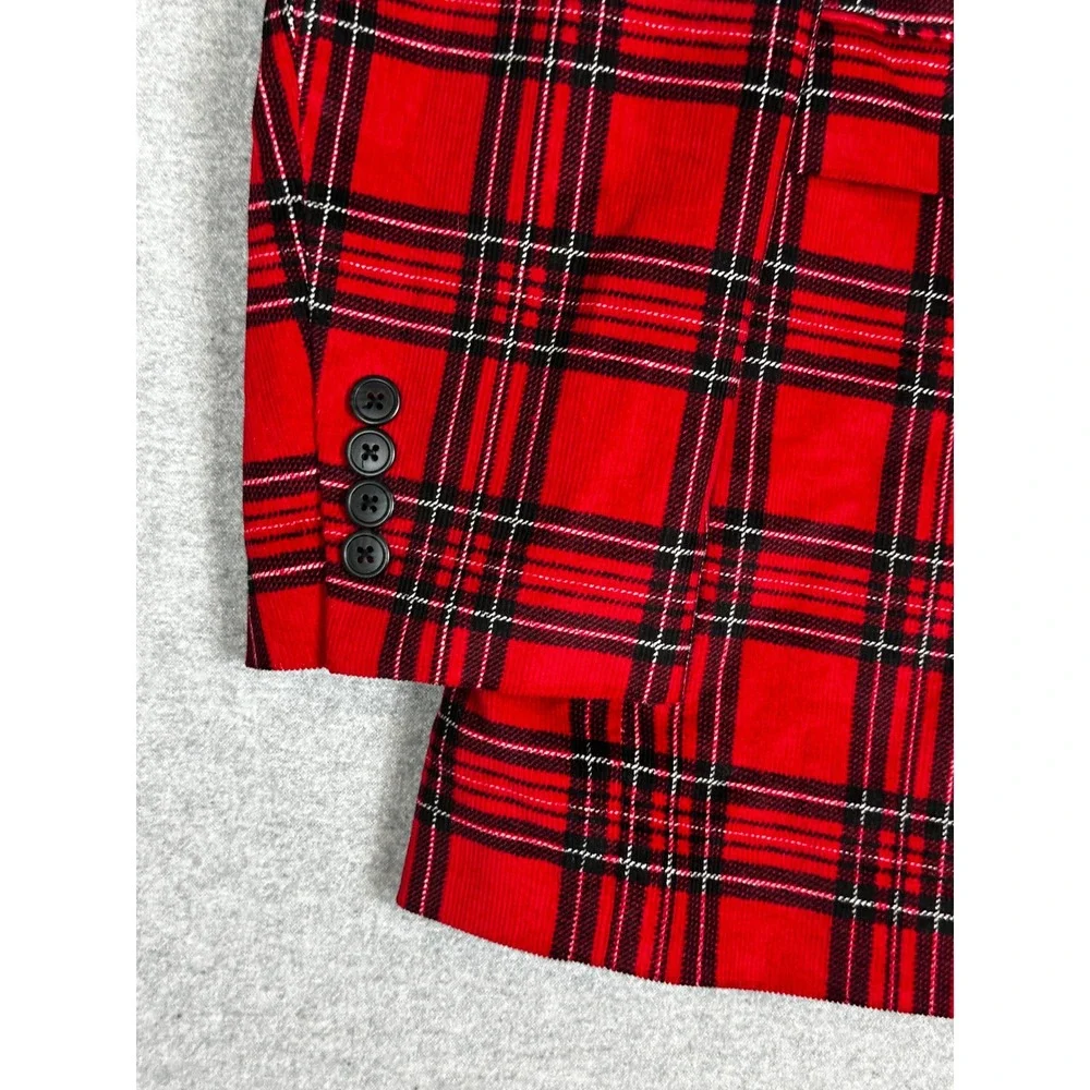 Saddlebred Sport Coat Mens 44L Red Plaid Corduroy Blazer Holiday